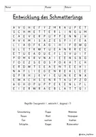 Vista previa - Juegos / Gamificación - Alemán Lebenszyklus / Entwicklung Schmetterling Suchsel Buchstabengitter Sachunterricht Deutsch - página 1