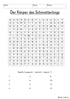 Vista previa - Juegos / Gamificación - Alemán Körper des Schmetterlings Suchsel Buchstabengitter Körperteile Schmetterling Sachunterricht Deutsch - página 3