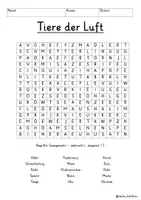 Vista previa - Unidades / Secuencias / Situaciones de Aprendizaje - Alemán Tiere der Luft Suchsel Buchstabengitter 4 Versionen Sachunterricht (Grundschule/Unterstufe) - página 1