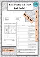 Vorschau - Arbeitsblätter - Übungen zu Relativsätzen mit "wer" - Sprichwörter DaF / DaZ- als PDF & Word - Deckblatt