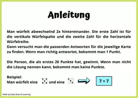 Vorschau - Stationenlernen - Addition Würfelspiel - Addition der Zahlen 1 - 9 - Seite 2