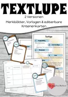 Vorschau - Arbeitsblätter - Textlupe (2 Versionen) - Merkblätter, Vorlaqen & editierbare Kriterienkarten - Deckblatt