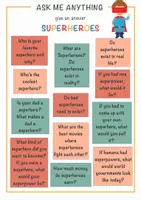 Vista previa - Hojas de trabajo - Ask me anything: 12 interesting questions about Superheroes / Pregúntame cualquier cosa: 12 preguntas interesantes sobre superhéroes - Portada