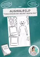 Vorschau - Mal- und Bastelvorlagen - Ausmalbild "Faschingskind"/Karneval zum Selbstgestalten kostenlos! - Deckblatt