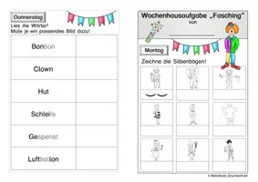 Vorschau - Arbeitsblätter - Wochenhausaufgabe Fasching - Seite 1