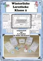 Vorschau - Arbeitsblätter - Winter Lerntheke Klasse 2 Aufgabenheft Mathe Deutsch Stationsarbeit - Deckblatt