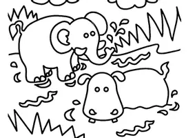 Aperçu - Matériel pour travaux manuels / dessin - Coloriage Éléphant et hippopotame - Page 2