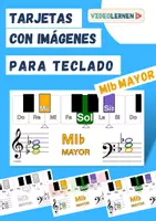Vista previa - Hojas de trabajo - Musica 🎶 Tarjetas con imágenes para teclado 🎹 MI bemol MAYOR - Portada