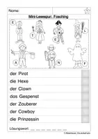 Aperçu - Feuilles d'exercices - Mini-Lesespur: Fasching - Page 1