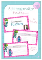 Vorschau - Aufgabenkarten - Kartei Schlangensätze Fasching (leichte Version) - Deckblatt
