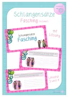 Vorschau - Aufgabenkarten - Kartei Schlangensätze Fasching (schwere Version) - Deckblatt