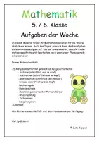 Vorschau - Arbeitsblätter - Mathe - Gemischte Aufgaben der Woche, Klasse 5/6 - Deckblatt