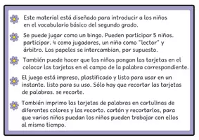 Vista previa - Unidades / Secuencias / Situaciones de Aprendizaje - Bingos de lectura de vocabulario básico para segundo grado. - página 2