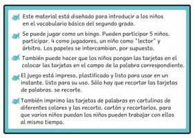 Vista previa - Unidades / Secuencias / Situaciones de Aprendizaje - Bingo de Lectura Vocabulario Básico del alemán 3 para Segundo Grado - página 1