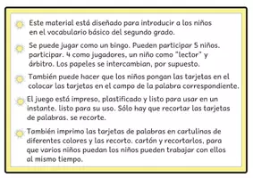 Vista previa - Unidades / Secuencias / Situaciones de Aprendizaje - Bingo de Lectura Vocabulario Básico del alemán 5 para Segundo Grado - página 1