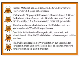 Vorschau - Arbeitsblätter - Lesebingo Grundwortschatz 6 für die 3. Klasse - Seite 1