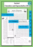 Vorschau - Arbeitsblätter - Suchsel Charakter und Eigenschaften (B1) Wortschatz – als PDF & Word - Deckblatt