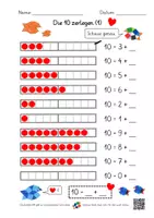 Vorschau - Arbeitsblätter - Die 10 zerlegen / verliebte Zahlen (6 AB mit Lernvideolink und Test) - Seite 1