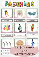 Vista previa - Unidades / Secuencias / Situaciones de Aprendizaje - Tarjetas con imágenes / tarjetas con palabras "Fasching / Karneval" alemán - Portada