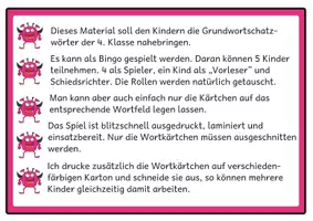 Vorschau - Arbeitsblätter - Lesebingo Grundwortschatz 1 für die 4. Klasse - Seite 1