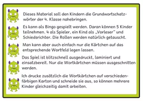 Vorschau - Arbeitsblätter - Lesebingo Grundwortschatz 6 für die 4. Klasse - Seite 1