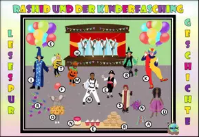 Vista previa - Hojas de trabajo - Lesespurgeschichte "Rashid und der Kinderfasching" Nivel 3 / 4 alemán - página 1