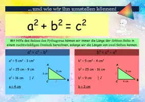 Vorschau - Poster - Satz des Pythagoras - Lernposter (mit Legekarten zum Ausschneiden und Veranschaulichen | Mathe Klasse 8/9 - Seite 2