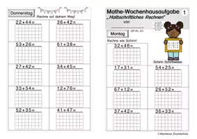 Vorschau - Arbeitsblätter - Wochenhausaufgabe Halbschriftliches Rechnen Addition Subtraktion - Seite 1