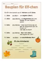 Vista previa - Hojas de trabajo - Escribir un poema corto "Elfchen - der Herbst" alemán - Portada