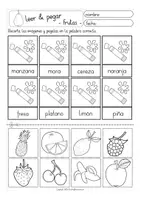 Aperçu - Feuilles d'exercices - Leer & pegar - frutas Espagnol - Page 3