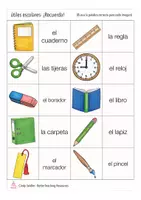 Aperçu - Jeux - útiles escolares / en la escuela Espagnol jeu de mémoire - Page 1