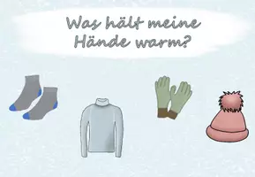 Vista previa - Juegos / Gamificación - Presentación interactiva "Was hält dich warm?" alemán - página 1