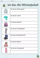 Vista previa - Hojas de trabajo - Ejercicio "Ist das die Winterjacke?" alemán - Portada