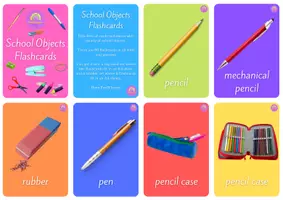 Aperçu - Jeux - Objets et fournitures scolaires Cartes de vocabulaire en ANGLAIS - School Objects and Supplies Vocabulary Flashcards - Page 2