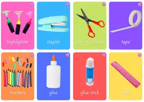 Aperçu - Jeux - Objets et fournitures scolaires Cartes de vocabulaire en ANGLAIS - School Objects and Supplies Vocabulary Flashcards - Page 3