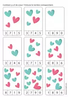 Aperçu - Feuilles d'exercices - Saint-valentin : reconnaître les chiffres et les couleurs - Page 1