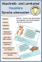 Vorschau - Aufgabenkarten - Abschreiben "Haustiere" Sprache untersuchen Nomen, Verben, Adjektive - Deckblatt