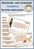 Vorschau - Aufgabenkarten - Abschreiben "Detektive" Sprache untersuchen Nomen, Verben, Adjektive - Deckblatt