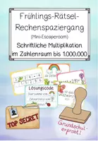 Vorschau - Arbeitsblätter - Frühlings- Rätsel - Rechenspaziergang (Mini-Escaperoom) schriftliche Multiplikation - Deckblatt