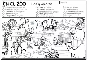 Vorschau - Arbeitsblätter - EN EL ZOO (Zoo) - Lee y colorea (Lesen und Malen) - Seite 1