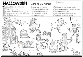 Vorschau - Arbeitsblätter - HALLOWEEN - Lee y colorea (Lesen und Malen) - Seite 1