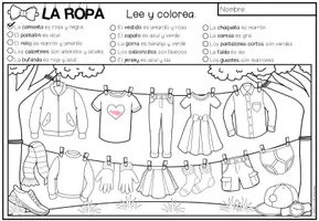 Vorschau - Arbeitsblätter - LA ROPA (Kleidung) - Lee y colorea (Lesen und Malen) - Seite 1