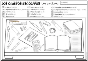 Vorschau - Arbeitsblätter - LOS OBJETOS ESCOLARES (Schulsachen) - Lee y colorea (Lesen und Malen) - Seite 1