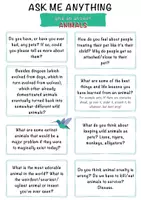 Vista previa - Hojas de trabajo - Ask me anything about Animals / Actividades de expresión oral y escrita: tarjetas de conversación sobre animales - Portada