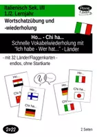 Vorschau - Spiele - Ich habe - Wer hat - Ho... - Chi ha... - Schnelle Wortschatzübung "Flaggen, Länder, Nationalitäten" Italienisch - Deckblatt