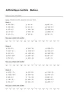 Aperçu - Feuilles d'exercices - Arithmétique mentale - Division - Exercices avec mot solution - Page de couverture