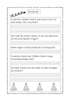 Vorschau - Arbeitsblätter - Fasching Karneval Fastnacht Lesetext Warum feiern wir Fasching? Woher kommt das Wort Fastnacht? Sachtext und Fragen. Klasse 2, 3, 4. Ursprung des Festes. Fastenzeit, Aschermittwoch Deutsch / Ethik / Sachunterricht / Religion - Seite 3