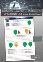 Vorschau - Arbeitsblätter - Elektrische Ladungen / Elektrostatik - Arbeitsblatt mit Erklärvideos + Lösungen (Neutrale Körper, Ladungstrennung durch Reibung, Anziehung vs. Abstoßung) - Deckblatt