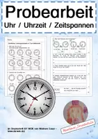 Vorschau - Test - Probearbeit Mathematik 2. Klasse Uhr Uhrzeit Zeitspannen - Deckblatt