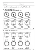 Vorschau - Test - Probearbeit Mathematik 2. Klasse Uhr Uhrzeit Zeitspannen - Seite 1
